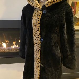 Hooded faux fur coat